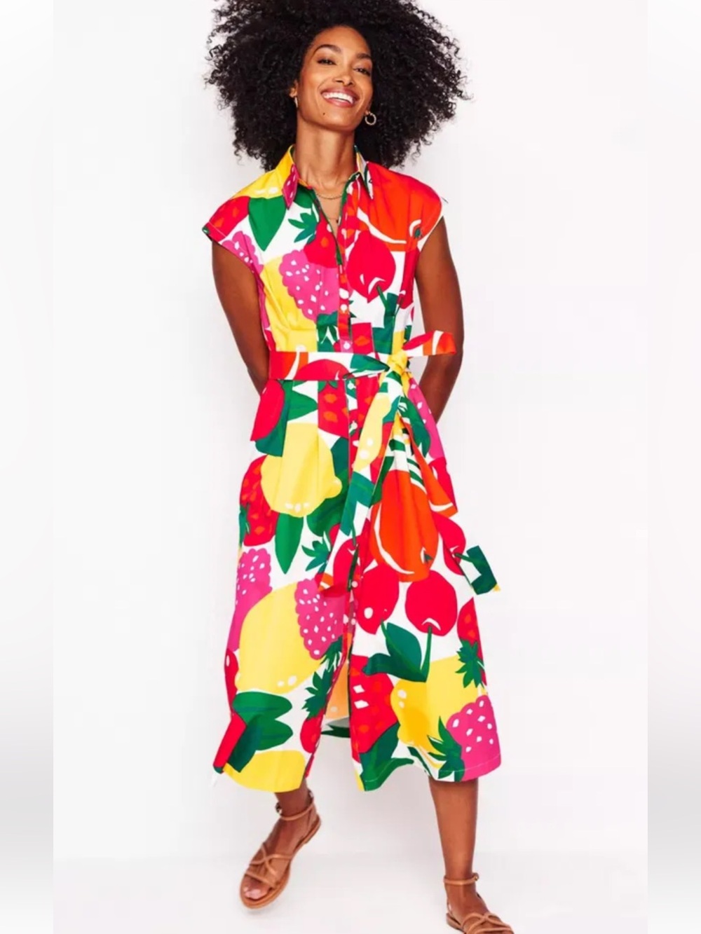 Boden NWT Rachel Cotton Midi Shirtdress in "Summer Fruits" Print Size 10R - Picture 1 of 11